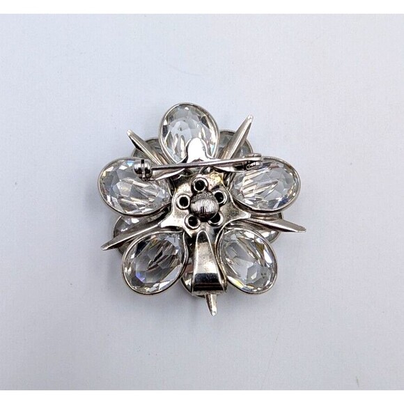Vintage Walter Lampl 12K White Gold Filled Clear Crystal Flower Brooch Pendant - Picture 7 of 16